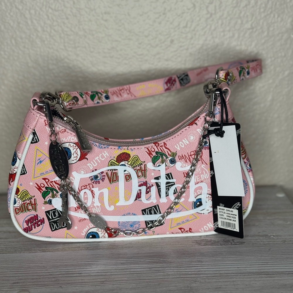 Von Dutch Pink Graphic Shoulder Bag
